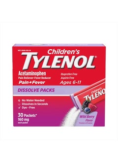 TYLENOL Children's Dissolve Powder Packets with 160 mg Acetaminophen, Wild Berry, 30 Count  - Image 1