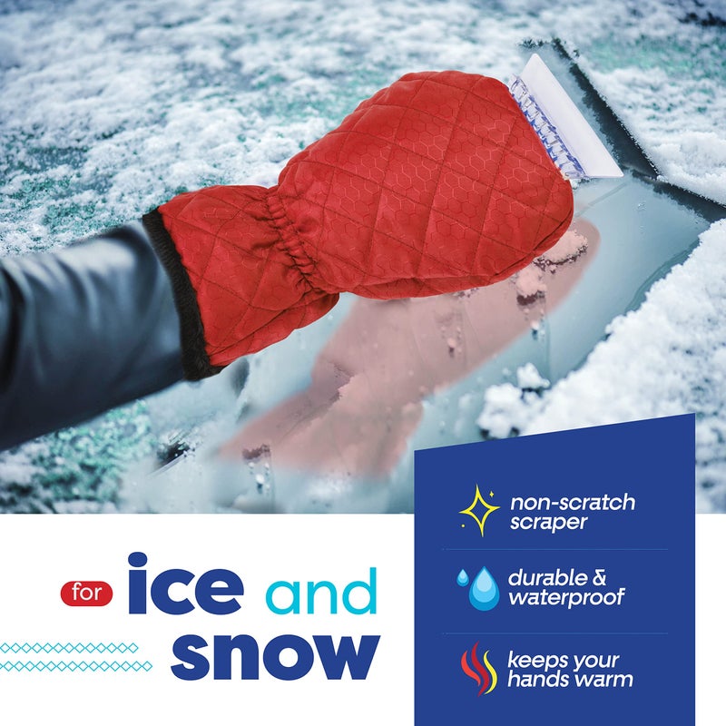 SCRUBIT Ice Scraper with Glove - Car Windshield Scraper for Ice and Snow w/Fleece Mitt - Quickly Scrape and Remove Snow While Staying Warm - Waterproof & Windproof - Car Scraper Snow Brush (Red) - Image 3