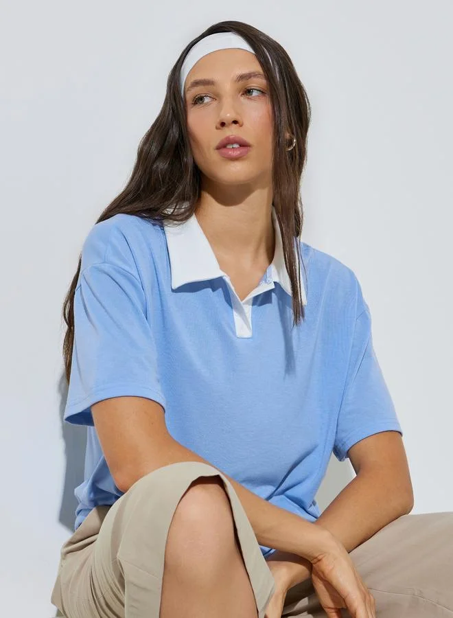 ستايلي Blue Contrast Trim Regular Fit Polo T-Shirt