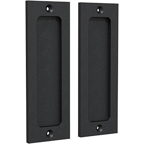 Tibres - 6" Finger Flush Pulls for Closet Pocket - Sliding Barn Door Handle Set - Pull Recessed Handle Rectangular Plate - Farmhouse Rustic Style - Matte Black - 2 Pack - Image 1