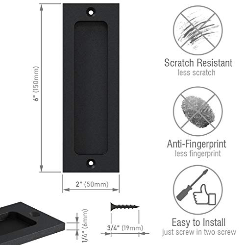 Tibres - 6" Finger Flush Pulls for Closet Pocket - Sliding Barn Door Handle Set - Pull Recessed Handle Rectangular Plate - Farmhouse Rustic Style - Matte Black - 2 Pack - Image 4