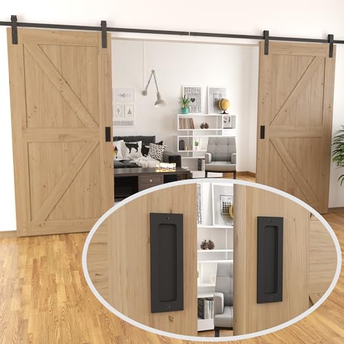 Tibres - 6" Finger Flush Pulls for Closet Pocket - Sliding Barn Door Handle Set - Pull Recessed Handle Rectangular Plate - Farmhouse Rustic Style - Matte Black - 2 Pack - Image 3