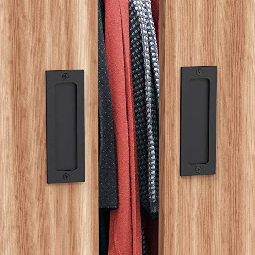 Tibres - 6" Finger Flush Pulls for Closet Pocket - Sliding Barn Door Handle Set - Pull Recessed Handle Rectangular Plate - Farmhouse Rustic Style - Matte Black - 2 Pack - Image 5