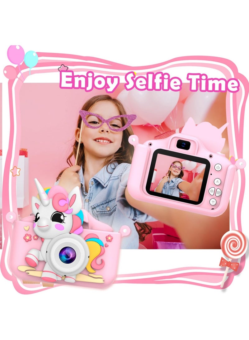 OasisLink Kids Toy Camera, Digital Camera for Toddlers, Portable Digital Camera with Video, for Boys and Girls Aged 3-12, Christmas Birthday Gift for Kids, with 32G SD Card and USB Reader (Pink-Unicorn)  - Image 2