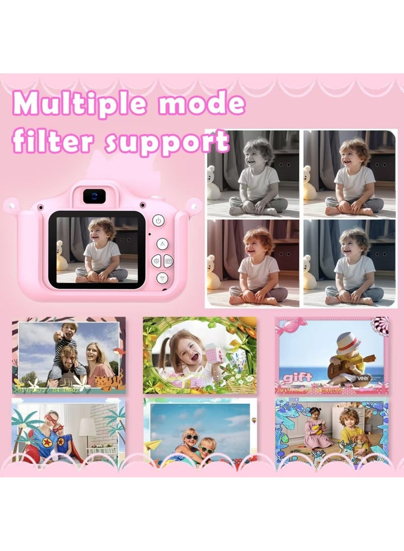 OasisLink Kids Toy Camera, Digital Camera for Toddlers, Portable Digital Camera with Video, for Boys and Girls Aged 3-12, Christmas Birthday Gift for Kids, with 32G SD Card and USB Reader (Pink-Unicorn)  - Image 4