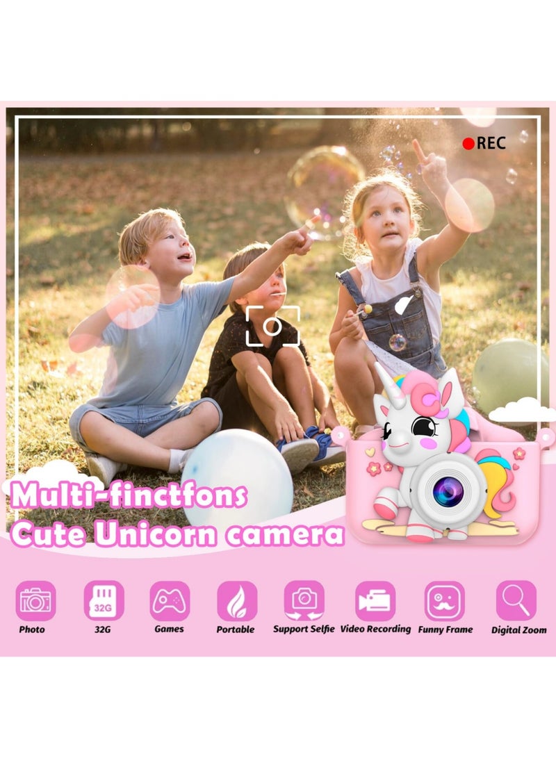 OasisLink Kids Toy Camera, Digital Camera for Toddlers, Portable Digital Camera with Video, for Boys and Girls Aged 3-12, Christmas Birthday Gift for Kids, with 32G SD Card and USB Reader (Pink-Unicorn)  - Image 5