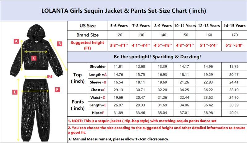 Lolanta Girls Sequin Jacket Dance Trouser Sequin Black Dance Outfits Spring Coat Hip-Hop Dance Costume (Black  5-6 Years) - Image 4