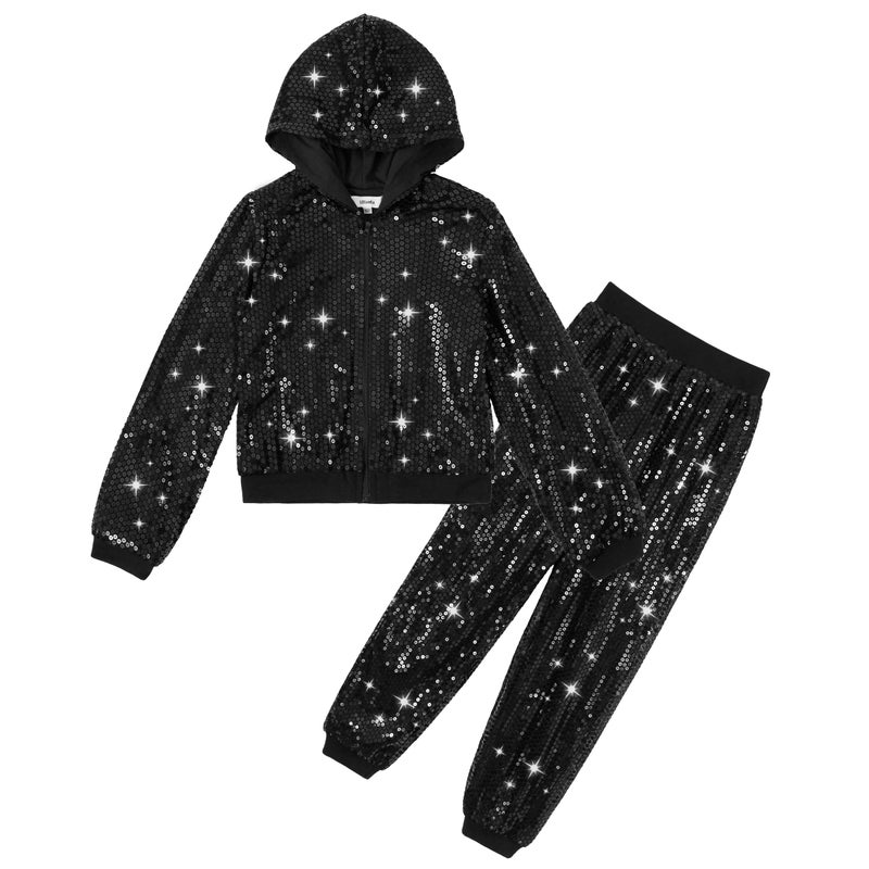 Lolanta Girls Sequin Jacket Dance Trouser Sequin Black Dance Outfits Spring Coat Hip-Hop Dance Costume (Black  5-6 Years) - Image 5