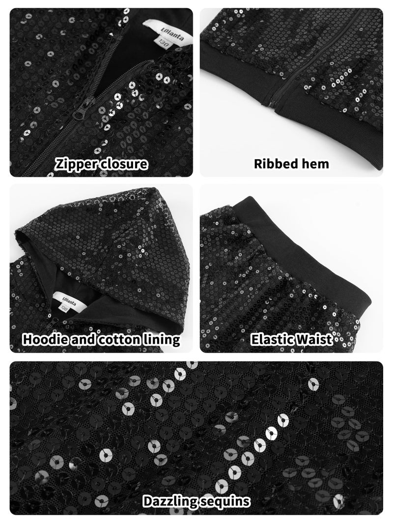 Lolanta Girls Sequin Jacket Dance Trouser Sequin Black Dance Outfits Spring Coat Hip-Hop Dance Costume (Black  5-6 Years) - Image 3