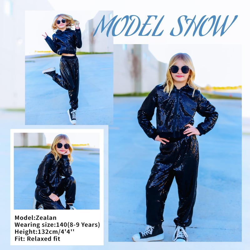 Lolanta Girls Sequin Jacket Dance Trouser Sequin Black Dance Outfits Spring Coat Hip-Hop Dance Costume (Black  5-6 Years) - Image 2