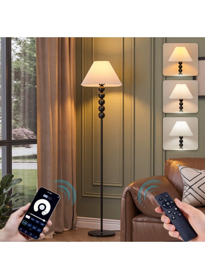 Castlery Vintage Pleated Floor Lamp with Remote Control, Dimmable Standing Lamp for Living Room, 3 Color Temperatures,Timer& Night Light Function, LED Tall Floor Light for Bedroom Home Decor - Image 1