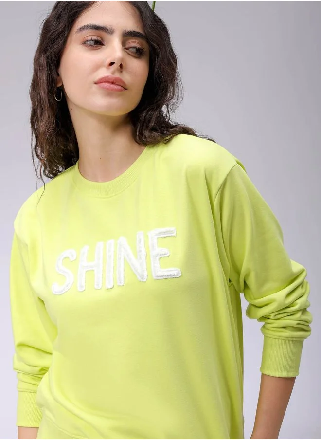 مرفوعة Women Relaxed Yellow Printed Crew Neck Long Sleeve Sweatshirt