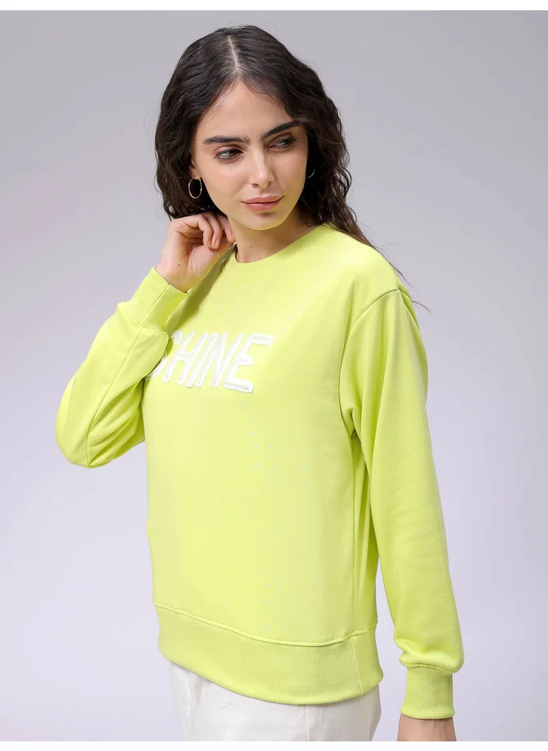 مرفوعة Women Relaxed Yellow Printed Crew Neck Long Sleeve Sweatshirt