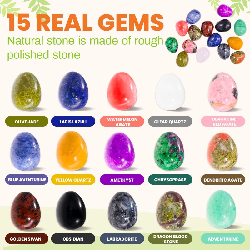 MGparty 15 Pack Prefilled Easter Eggs with Gemstones, Filled Easter Eggs for Kids Boys Girls, Easter Egg Fillers, Basket Stuffers, Egg Hunt Prizes, Classroom Party Favors, Easter Toys - Image 2