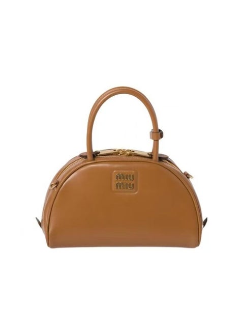 miu Tan Leather Top Handle Bag