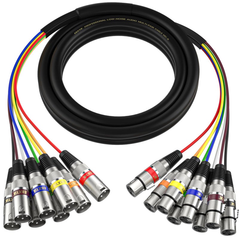 EBXYA 10ft 8 Channel XLR Snake Cables - 8 Colored XLR Male to Female Snake Cable for Live, Recording, Studios - Image 1
