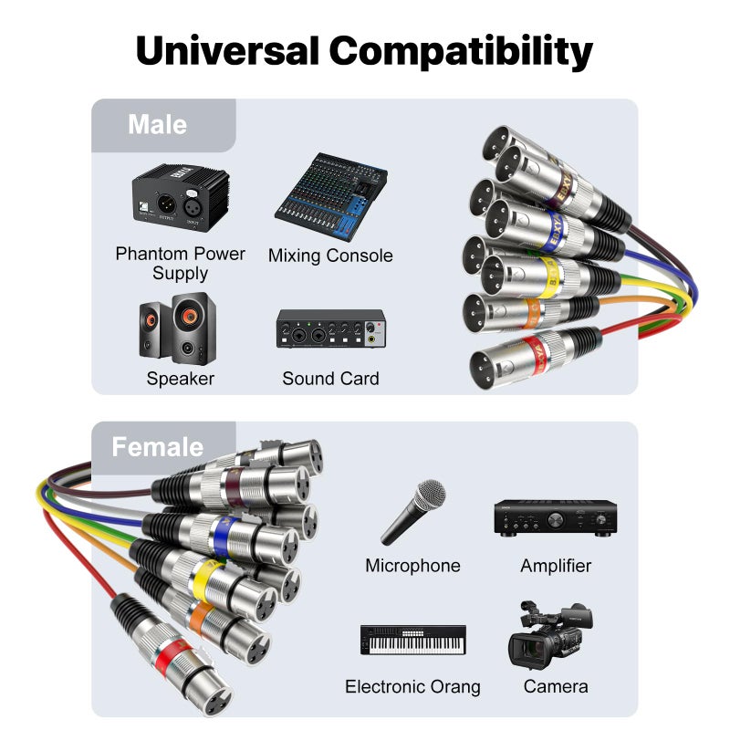 EBXYA 10ft 8 Channel XLR Snake Cables - 8 Colored XLR Male to Female Snake Cable for Live, Recording, Studios - Image 3