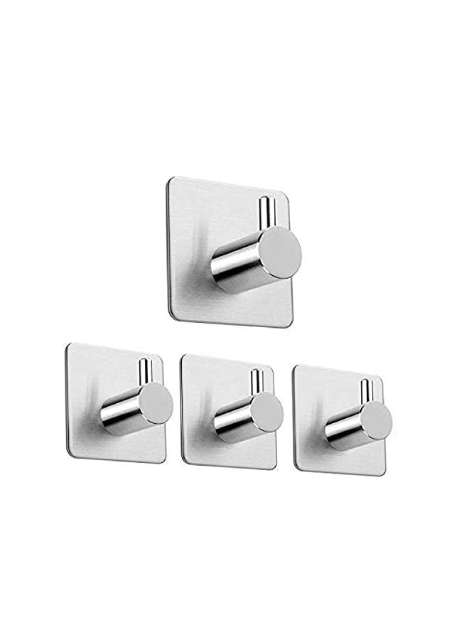 vesus Adhesive Hooks, Towel Hooks with Stainless Steel Brushed Nickel for Bath Kitchen Garage Heavy Duty Wall Mount Coat Hanging Rack - (4 Pack) (Heavy Duty Wall Hooks) - Image 2