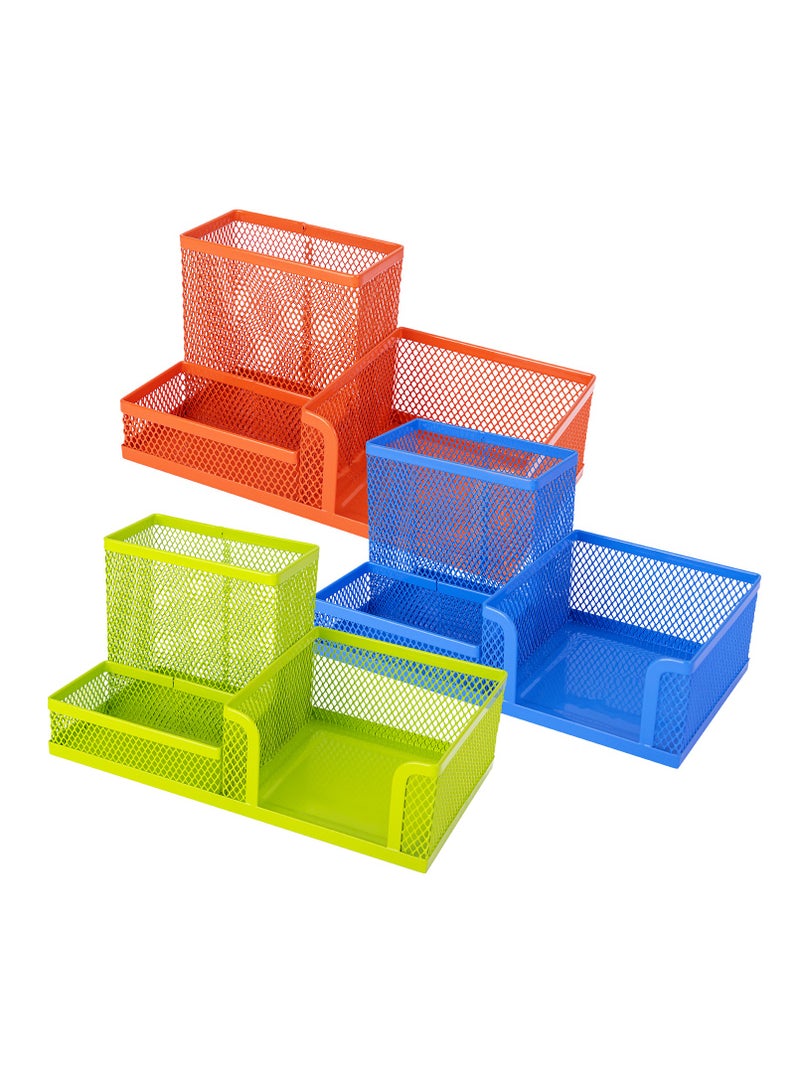 ديلي منظم مكتب E9154 - فولاذ شبكي متين، 80×80×90 ملم، 70 جرام، أزرق/أحمر/أخضر - Image 1