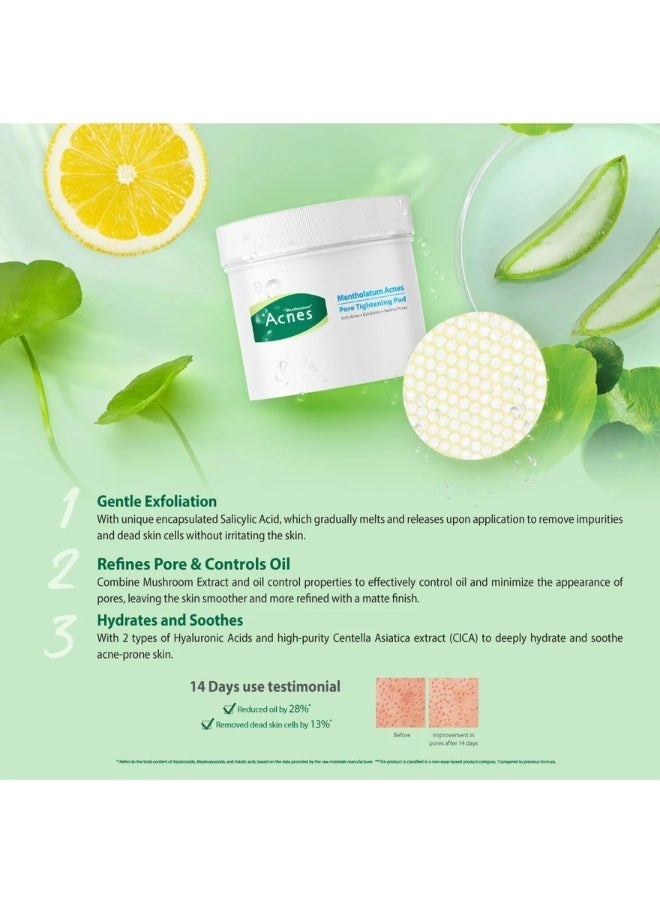 Mentholatum Acnes Pore Tightening Pads 50 Pieces, Salicylic Acid Facial Exfoliating Pads for Pores and Excess Oil, Hydrating & Soothing Acne-Prone Skin Care - Image 3