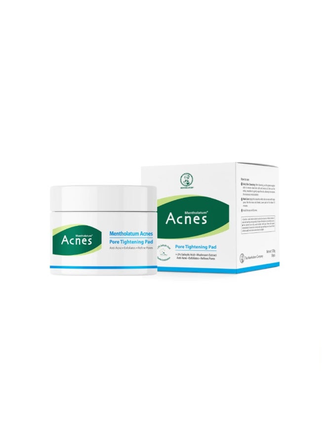 Mentholatum Acnes Pore Tightening Pads 50 Pieces, Salicylic Acid Facial Exfoliating Pads for Pores and Excess Oil, Hydrating & Soothing Acne-Prone Skin Care - Image 1