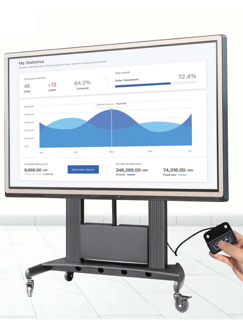 Skill Tech SH TW100 W Motorized Telescopic Height Adjustable Aluminum TV Stand for 75–110 Inch Screens, VESA 200x200 to 1000x600mm, Max Load 136.4kg – Heavy Duty Mobile TV Stand Black - Image 5