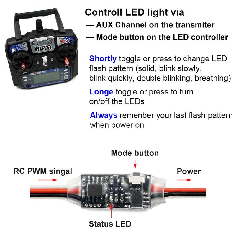 elechawk Remote Controlled LED Light Strip for RC Fixed Wing Airplane Flying Wing Plane AR Wing Drone Model Car Truck - Image 5