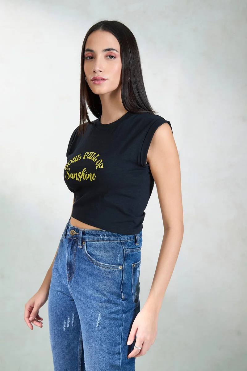 Virgio  Solid Cotton Jersey Knit Black Tee for Women for Women | Best Price UAE