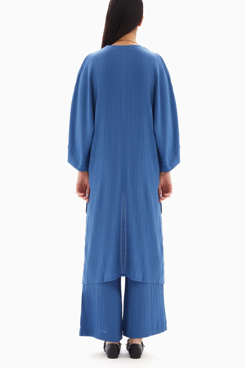 Wecre8 Blue Textured Set of Kimono with Trousers By WECRE8