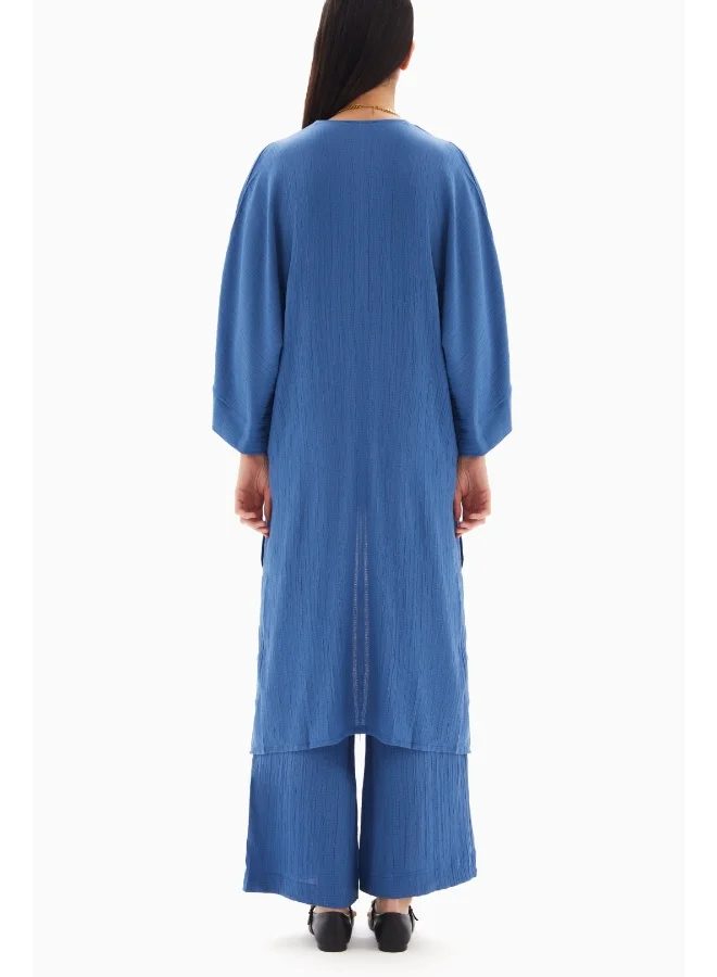 Wecre8 Blue Textured Set of Kimono with Trousers