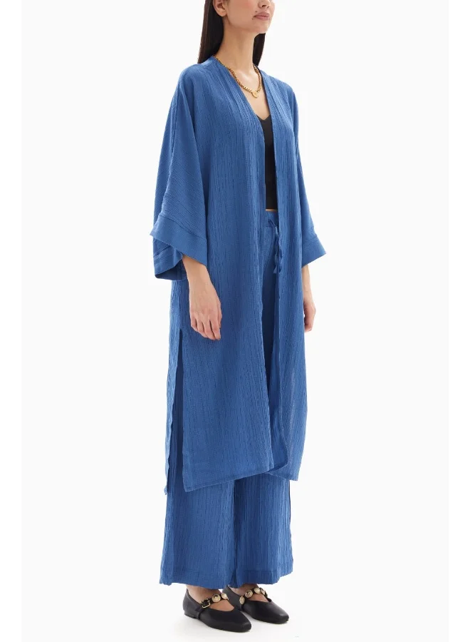 Wecre8 Blue Textured Set of Kimono with Trousers
