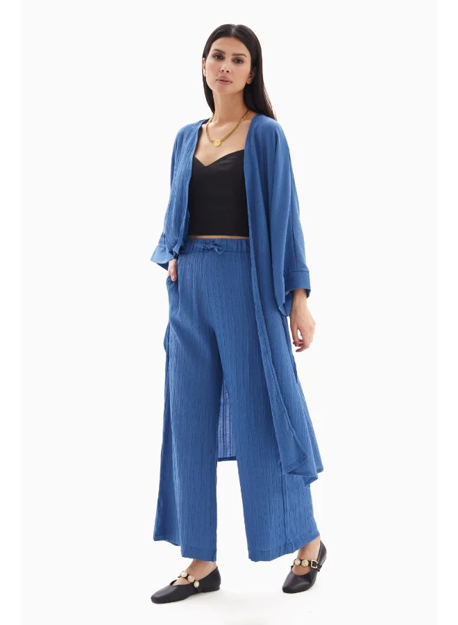 Wecre8 Blue Textured Set of Kimono with Trousers