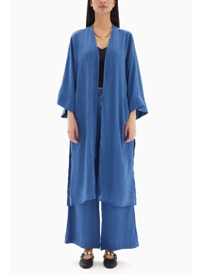 Wecre8 Blue Textured Set of Kimono with Trousers