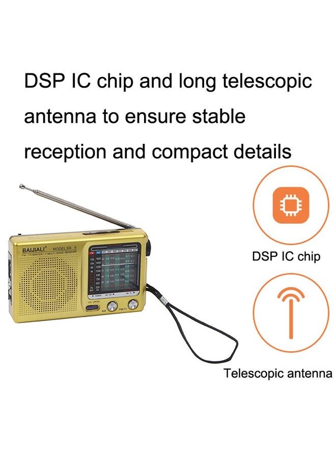 Generic - BAIJIALI KK9 Full-band Radio Player Portable Retro Multifunctional Mini Radio(Black) - Image 1