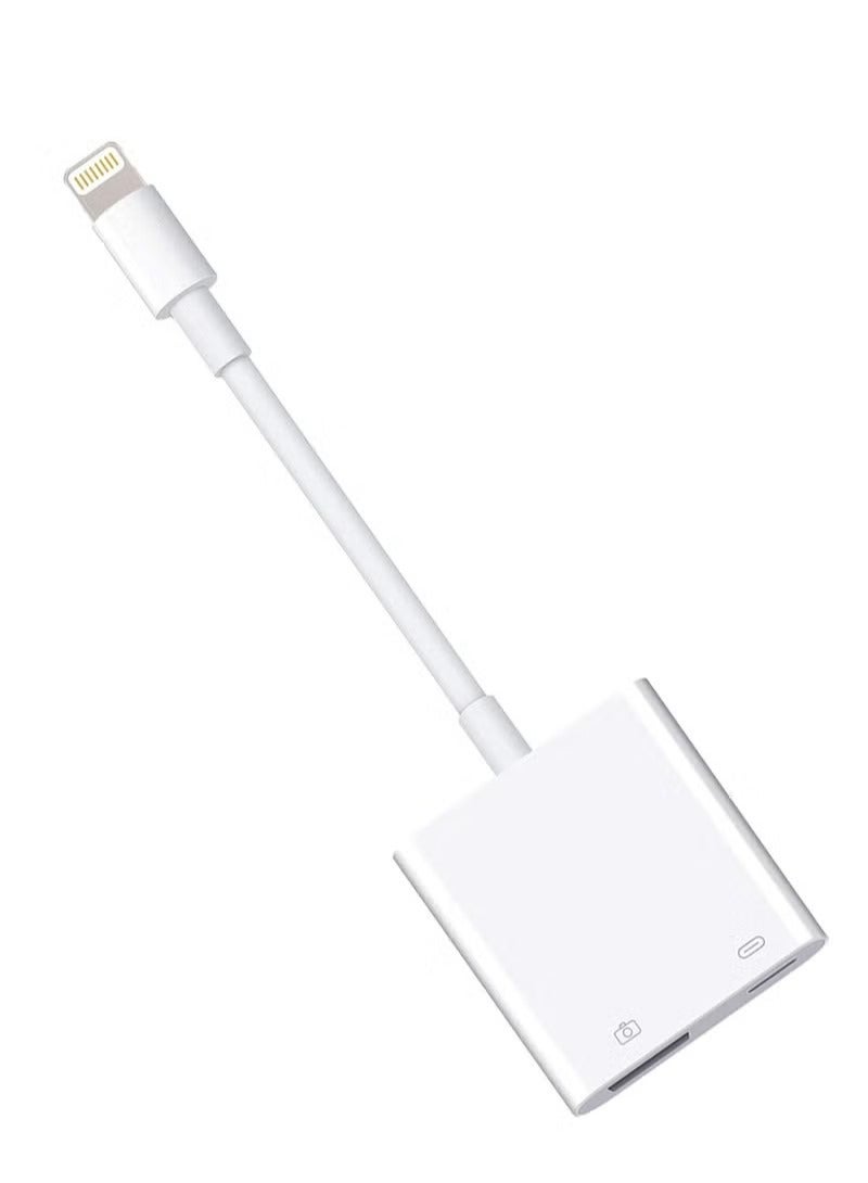 Lightning to Female USB Adapter, with Charging Port, for Select iPads, Supports Camera (White) - Image 1