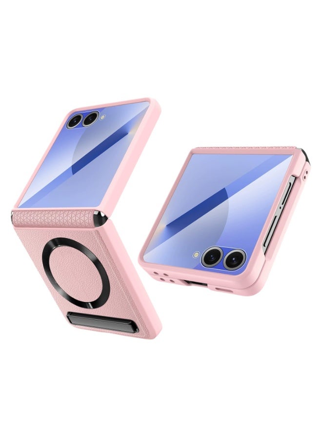 general Leather Case Compatible with Samsung Galaxy Z Flip 7, 【Magnetic Wireless Charging】 Hinge Protective Case with Invisible Stand and HD Protective Film - Image 1