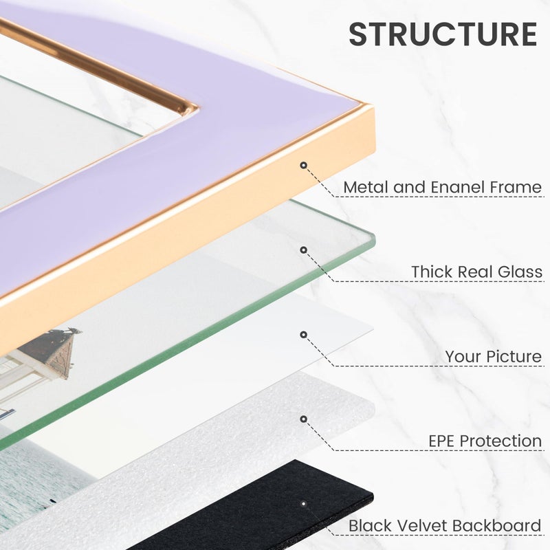 Venusmiles 8x10 Enamel Picture Frame  Gold Metal Edge with Easel  Real Glass Photo Frame for Wall and Tabletop Display Family Office Photo Gallery  Purple Enamel/1pc - Image 3