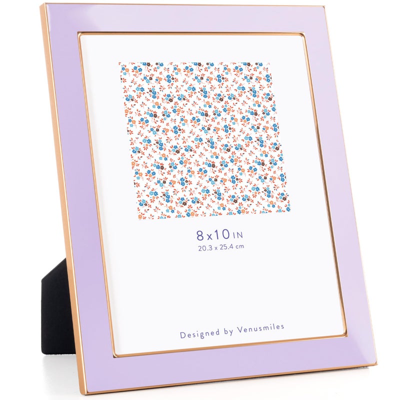 Venusmiles 8x10 Enamel Picture Frame  Gold Metal Edge with Easel  Real Glass Photo Frame for Wall and Tabletop Display Family Office Photo Gallery  Purple Enamel/1pc - Image 1
