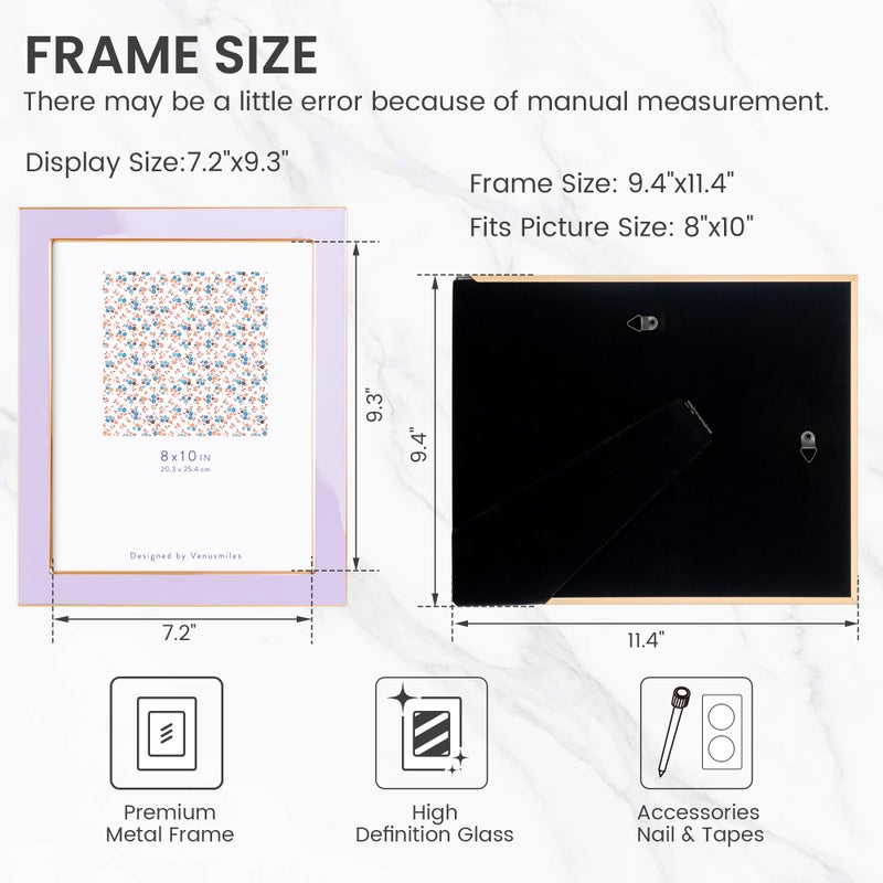 Venusmiles 8x10 Enamel Picture Frame  Gold Metal Edge with Easel  Real Glass Photo Frame for Wall and Tabletop Display Family Office Photo Gallery  Purple Enamel/1pc - Image 5