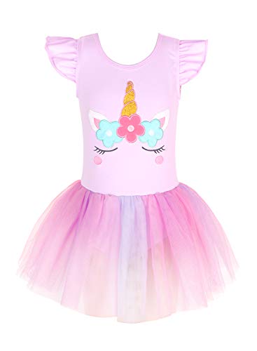 EQSJIU Unicorn Ballet Leotards with Tutu for Girls Toddlers Dance Cotton Tulle Skirts Dress 7-8 Years Purple Unicorn - Image 1