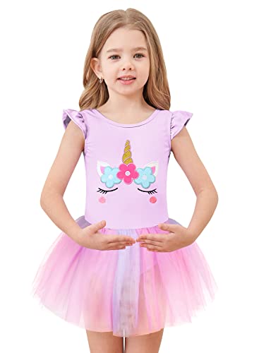 EQSJIU Unicorn Ballet Leotards with Tutu for Girls Toddlers Dance Cotton Tulle Skirts Dress 7-8 Years Purple Unicorn - Image 2