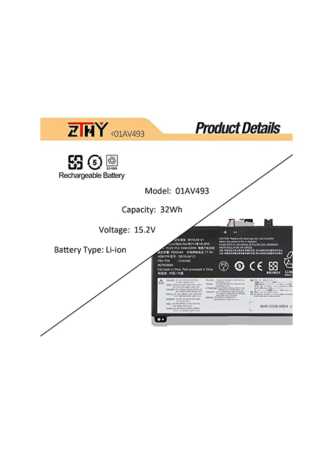 ZTHY 32Wh 01Av493 00Ur891 Laptop Battery Compatible With Lenovo Thinkpad T570 T580 P51S P52S Series Notebook 00Ur890 Sb10L84121 Sb10L84122 00Ur892 Sb10L84123 15.2V - Image 3