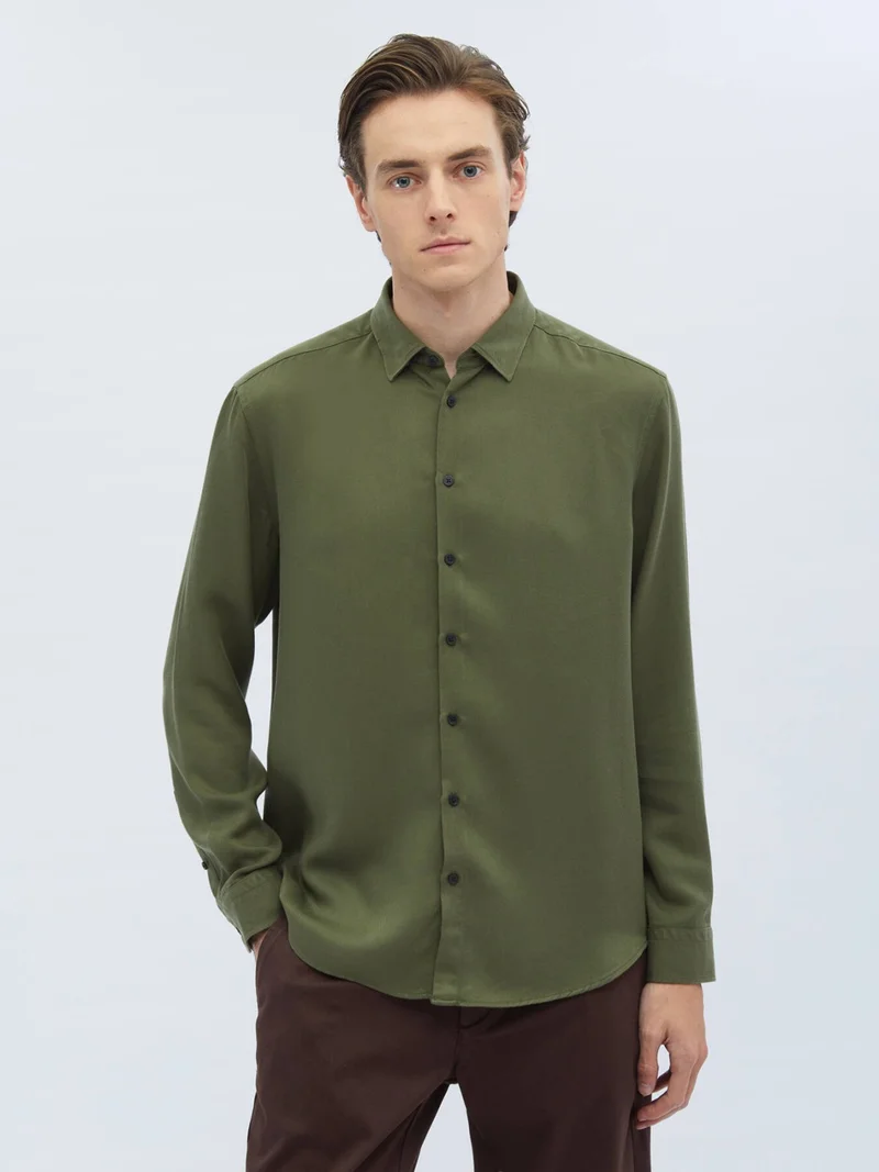 Kip Green Twill Woven Casual Shirt
