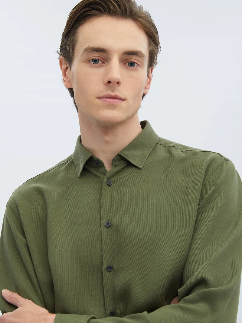 Kip Green Twill Woven Casual Shirt