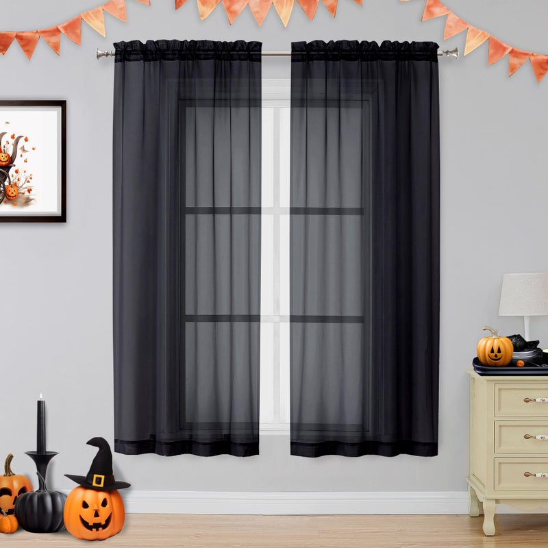 OVZME 2 Panels Sheer Black Curtains 54 Inches Length Window Treatment for Kitchen  Elegant Airy Transparent Curtain Draperies Rod Pocket for Kids Living Room  Each 42 Width 54 Length - Image 1