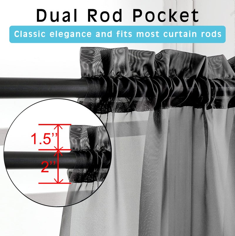 OVZME 2 Panels Sheer Black Curtains 54 Inches Length Window Treatment for Kitchen  Elegant Airy Transparent Curtain Draperies Rod Pocket for Kids Living Room  Each 42 Width 54 Length - Image 4
