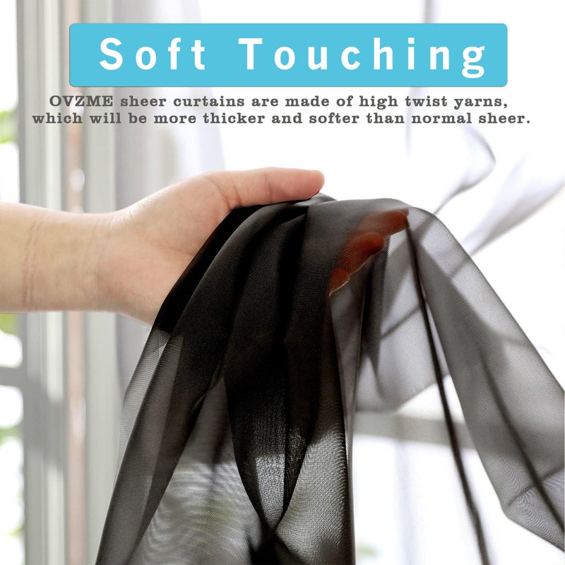 OVZME 2 Panels Sheer Black Curtains 54 Inches Length Window Treatment for Kitchen  Elegant Airy Transparent Curtain Draperies Rod Pocket for Kids Living Room  Each 42 Width 54 Length - Image 2
