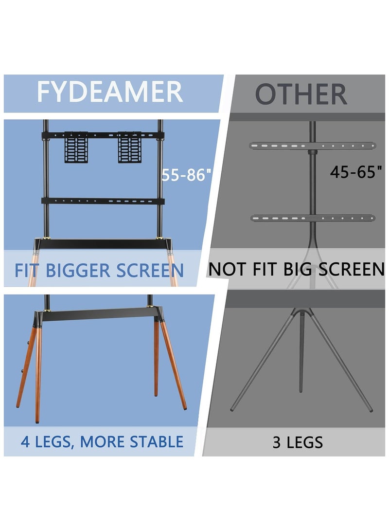 Fydeamer Fydeamer Easel TV Stand for 55–86 Inch TVs – Modern Tripod TV Stand with 4 Legs, Suitable for LED, LCD & OLED, Height Adjustable – Ideal for Bedroom, Living Room, or Studio – Black - Image 5