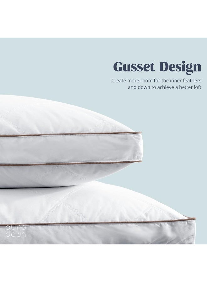 puredown puredown® Soft Goose Feather Pillows for Sleeping, Pillow 100% Cotton Pillow Cover King Set of 2  - Image 3