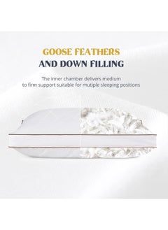 puredown puredown® Soft Goose Feather Pillows for Sleeping, Pillow 100% Cotton Pillow Cover King Set of 2  - Image 4